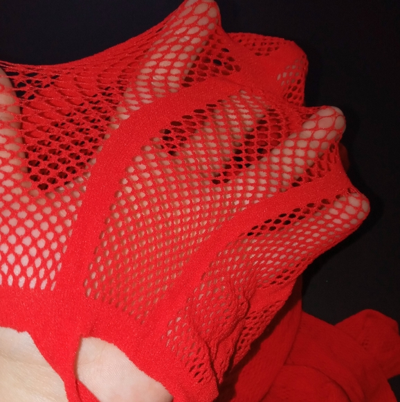 Red lace sexy fishnet body stockings lingerie - Picture 3 of 3